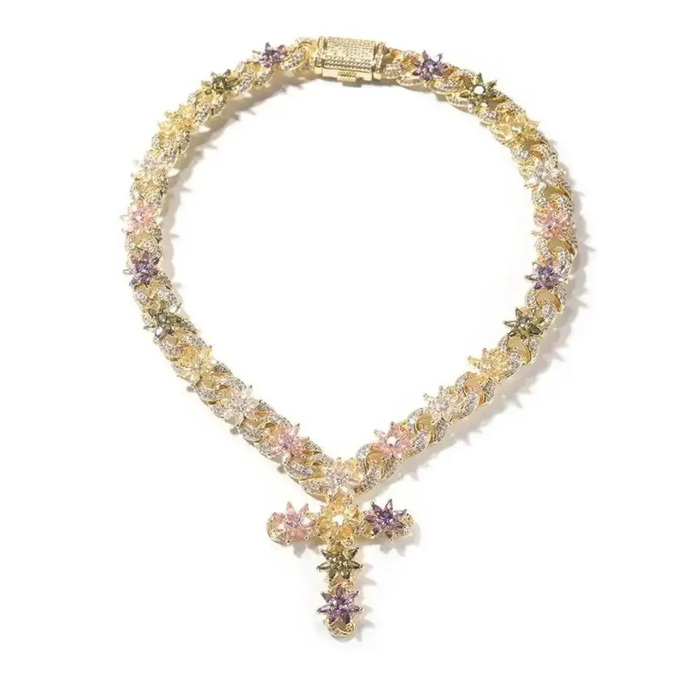 Multi Coloured Cross Necklace 18 Inch Fd 14